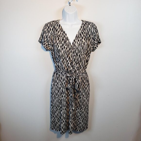 Banana Republic Stretch Short Sleeve Black White Print Dress Medium M / R21 - Picture 2 of 6